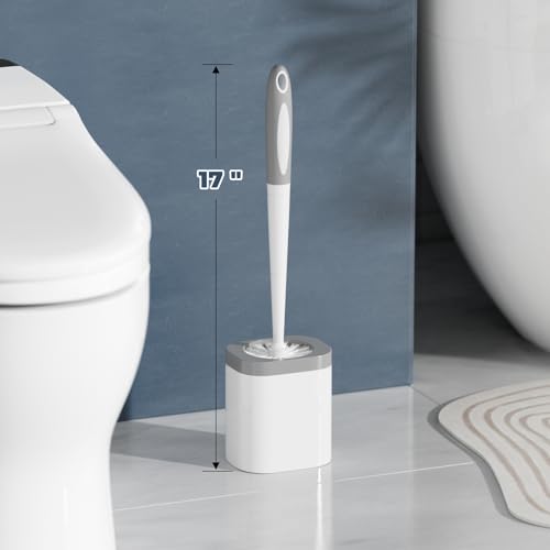 Toilet Brush and Holder Set, Space Saving, White, 1 Pack - color: White