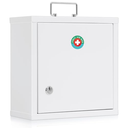 KYODOLED Locking Medication Lock Box with Keys, Wall Mount, White