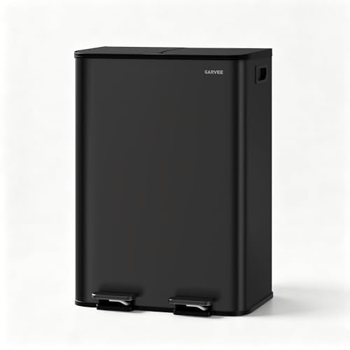 2x8 Gal Dual Compartment Stainless Steel Kitchen Trash Can with Lid, 30L+30L Recycling Garbage Bin, Soft Close Foot Pedal Trash Bin with 2 Removable Inner Buckets, Fingerprint Resistant for Home Offic - color: Black, size: 2x8 Gal