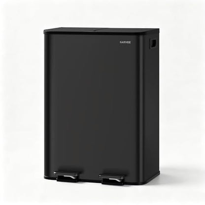 2x8 Gal Dual Compartment Stainless Steel Kitchen Trash Can with Lid, 30L+30L Recycling Garbage Bin, Soft Close Foot Pedal Trash Bin with 2 Removable Inner Buckets, Fingerprint Resistant for Home Offic - color: Black, size: 2x8 Gal