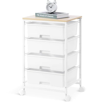 SYKIARIOL Rolling Cart with Drawers, 4-Drawer Utility Cart, Bright White - color: Bright White