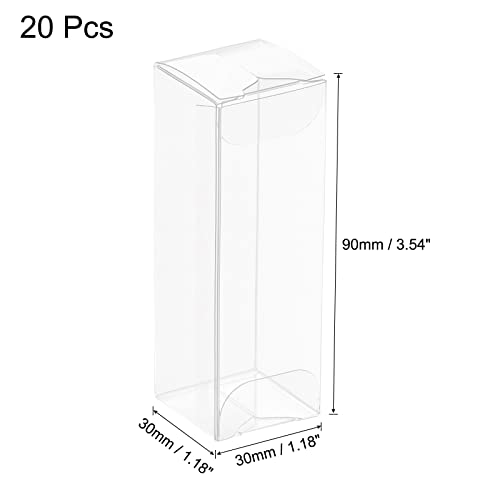 MECCANIXITY Plastic Retail Boxes 1.2"x1.2"x3.5" (30x30x90mm) Gift Box with Protecting Film for Candy, Cookies, Christmas, Wedding, Party Wrapping Clear Pack of 20 - size: 1.2"x1.2"x3.5"