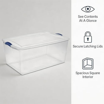 2Pack 105 Quart Clear Plastic Storage Bin with Lid, Large Home Organizer