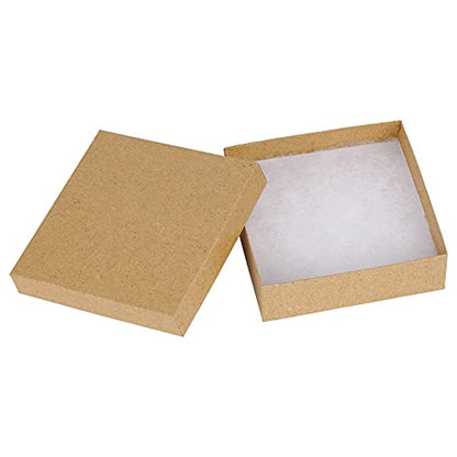 Cardboard Jewelry Boxes 10 Pack - 3.5"x3.5"x1" Bulk Cotton Filled Small Gift Boxes with Lids for Jewelry Packaging (Kraft) - color: Kraft