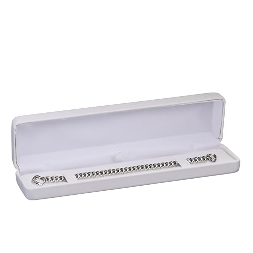 ALLUREPACK Bracelet Gift Box – Luxury White PU Leather Jewelry Display Case with Satin Lining – Elegant Long Box for Chain Bracelet or Anklet – Perfect for Wedding, Engagement, Anniversary, Birthday - color: White, size: Bracelet
