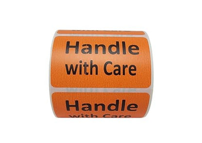 Handle with Care Labels Orange 2.5x1.5-inch Handling Fragile Adhesive Stickers 1 Roll with 500 Labels