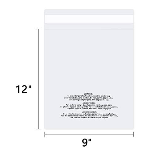 iMailer - 500 Count - 9" x 12" Clear Plastic Poly Bags with Suffocation Warning Self Seal for A4, Documents, Clothing, Shipping, Packaging - Resealable Adhesive, Not Strong - size: 9" x 12", style: Resealable Glue