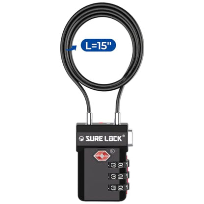 SURE LOCK 3 Digit TSA Approved Luggage Locks - color: EXTRA LONG CABLE, size: 15-Inch Long Cable