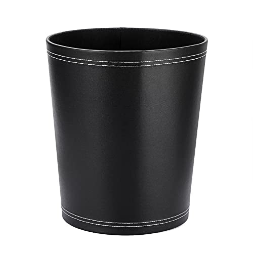 Sumnacon Round Leather Waste Basket,Small Classic PU Trash Garbage Can Under Desk Cabinet, Contemporary Wastebasket Bin for Home Office Laundry Room Living Room Bathroom Office,Black - color: Black