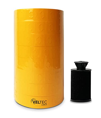 Veltec Pricing Labels for Monarch 1136 Labeler, 8 Rolls, 14,000 Two Line Labels, Ink Roller Included (Orange) - color: Orange