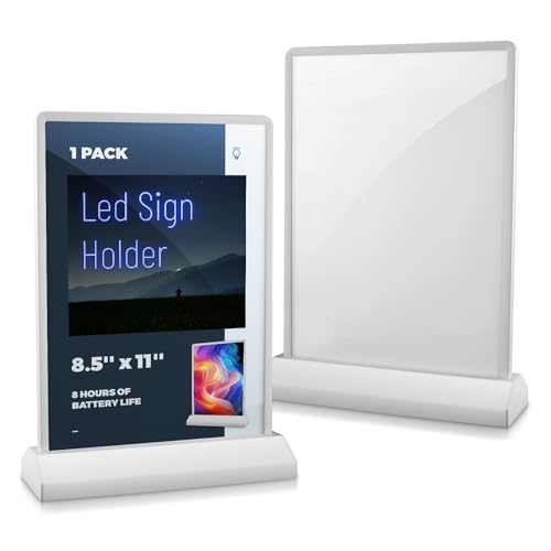 Acrylic Sign Holder 8.5 X 11 Paper Stand Stand Rechargeable LED Light Glass Clear Flyer Display Holder Business & Store Sign Holders