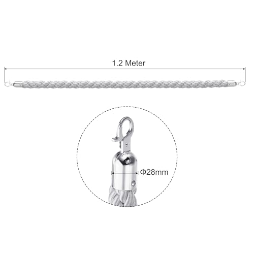PATIKIL Stanchion Rope, 1.2m/3.9Ft Barrier Rope Twisted Post Ropes for Posts Stands Queue Divider Crowd Control of Hotel, White Silver - color: White, Silver, size: 3.9Ft