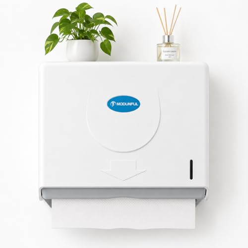 Modunful Compact Folded Paper Towel Dispenser Wall Mount Keyless for Home - color: D-212 White
