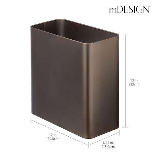 mDesign Stainless Steel Slim Rectangular Modern Metal 2.6 Gallon Trash Can Wastebasket, Bronze - color: Bronze