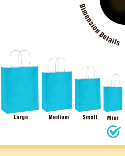qiqee 24PCS Mini Gift Bag with Handles Bulk 4.5"x2.5"x6" Gift Bags Lake Blue Bags Multiple Uses - color: Lake Blue