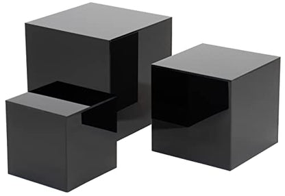 Red Co. Set of 3 Glossy Black Acrylic Cube Display Nesting Riser Stands with Hollow Bottoms - color: Black, size: 4",5",6" - 1 Pack
