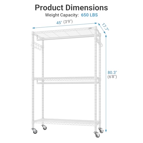 VIPEK R2 Plus Clothing Rack Heavy Duty Rolling Closet for Hanging Clothes - color: White, size: R2 Plus