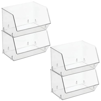 mDesign Plastic Open Front Food Storage Bin for Kitchen Cabinet, Pantry, Shelf, Fridge/Freezer - Organizer for Fruit, Potatoes, Onions, Drinks, Snacks, Pasta - 5" Tall - 4 Pack - Clear