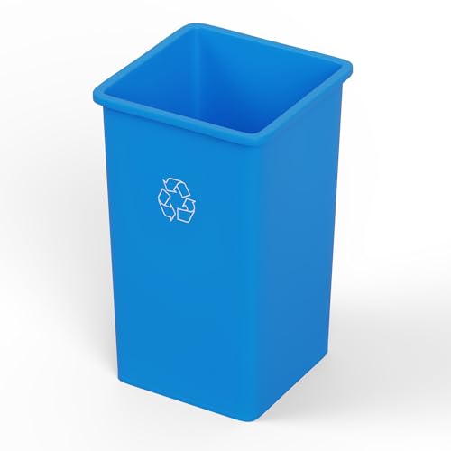 35 Gallon Blue Square Commercial Trash Garbage Can | Outdoor Office Restaurant School Kitchen - color: Blue, size: 35 Gallon, style: Trash Can