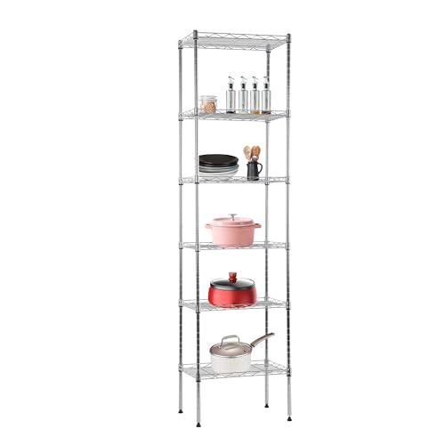 BestOffice | 6-Tier Wire Shelf | 17" x 12" x 64" | Chrome - color: Chrome, size: 17"D x 12"W x 64"H