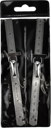 SE Stainless Steel SAE Metric Ruler Set - Stainless Steel Precision Ruler Measuring Tool - Detachable Clips - Set of 2 Pcs - 925PSR-2
