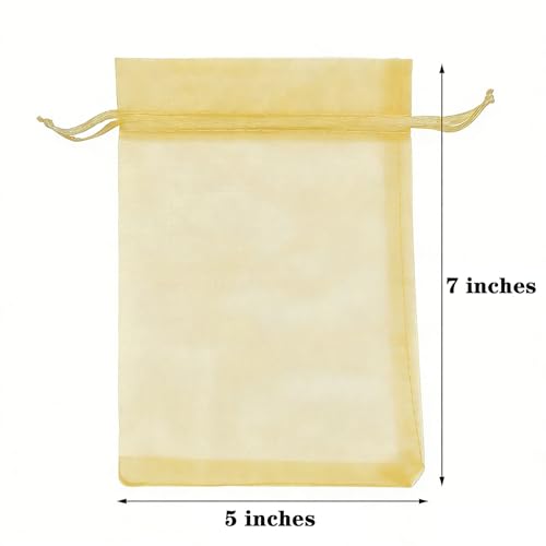 TICBRY 5x7 Inch Sheer Organza Mesh Drawstring Gift Goodie Bags Gold 50pcs - color: Gold, size: 5x7 Inch (Pack of 50)