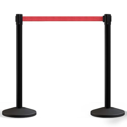 Crowd Control Warehouse 2-Pack Retractable Belt Barriers, 11 Ft Red - color: Red Belt with Black Post