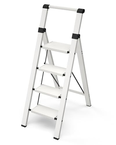 Taranta 4 Step Ladder,Lightweight Aluminum Step Stool Foldable -White - color: White, size: 4 Step