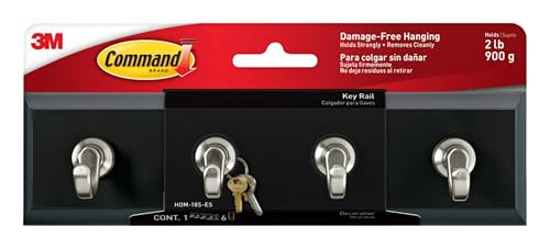 Command Key Rail, 8-inch Rail with 4 Key Hooks and 6 Strips, Quartz, Removable Key Hooks for Dorm Room Entryway or Hallway, Hang Keys, Hats, Dog Leashes, and Accessories, Holds up to 2 lb