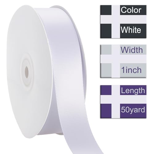 1 Inch White Ribbon 50Yards – Perfect for Gift Wrapping - color: White, size: 1"