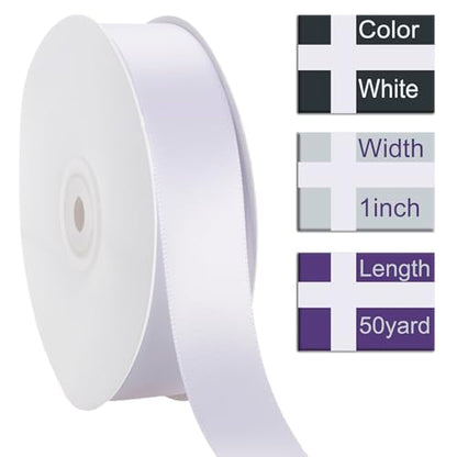 1 Inch White Ribbon 50Yards – Perfect for Gift Wrapping - color: White, size: 1"