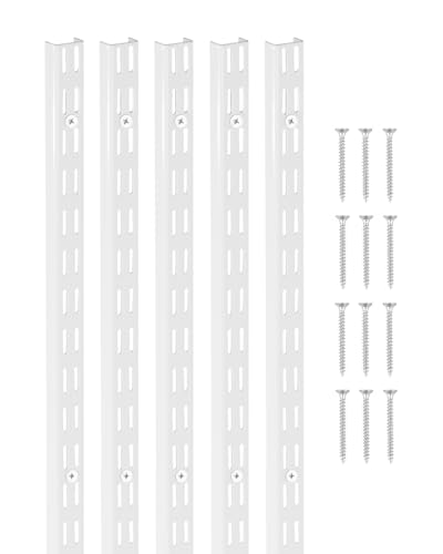 VEVOR Shelf Pilaster, 60-inch 5 Pack, Dual Track Upright Wall Shelving System, Heavy Duty Support System Twin Slot Shelf Rails, 25 Screws, Suitable for Cabinet Closet Organization Storage, Silver - style: 60-inch