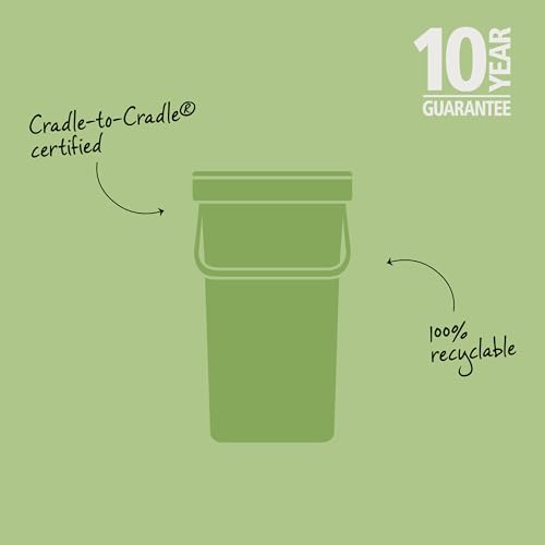 Brabantia Sort & Go Recycling Trash Can 3.2 Gallons (12L)(Gray), Space-Efficient Plastic Garbage Can with Handle, Removable and Stay-Open Lid, Easy to Clean Kitchen Bin Without Nooks and Rims