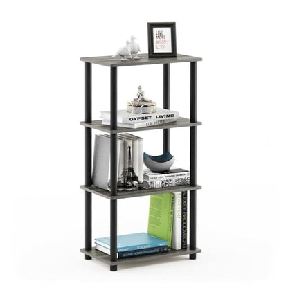 Furinno Turn-N-Tube No Tool 4-Tier Storage Shelf, Narrow, French Oak Grey/Black - color: French Oak Grey/Black, size: 4-Tier Round Tube