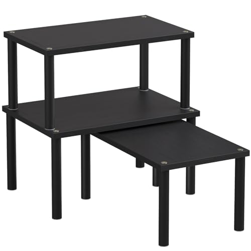 Set of 3 Bamboo Cabinet Organizer Shelf,Medium(Black) - color: Black, size: Medium