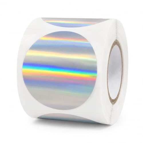 Round Holographic Silver Thermal Label 1.5 in Vinyl Sticker 200 PCS - color: Holographic Silver, size: 1.5 × 1.5 Inch