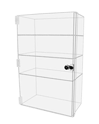 Marketing Holders Countertop Clear Acrylic Cabinet Free Standing Vertical Three Shelf 12" x 6" x 19" Locking Display with Two Keys Retail Merchandise Showcase Storage Multi Level Cupboard - size: 12"W x 6"D x 19"H