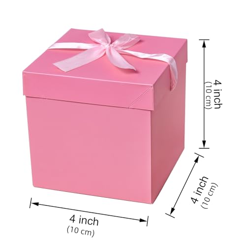Gift Box with Lid & Ribbon for present, 12pcs, Pink, 4"×4"×4" - color: Pink, size: 4 x 4 x 4 Inch