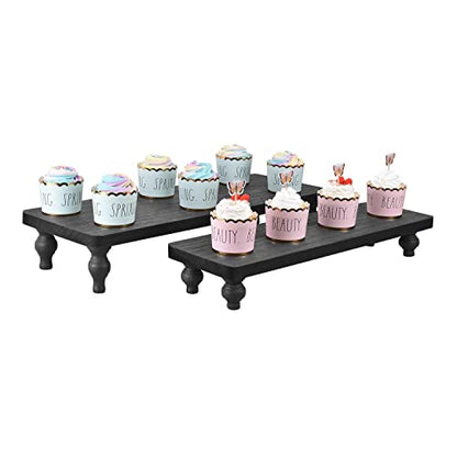 Ikee Design 2 Pcs Set Wooden Display Riser, Cupcake Dessert Display Riser - color: Black