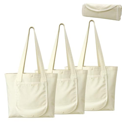 Faylapa 1/3/6 Packs Canvas Tote Bag, Heavy Duty Foldable Reusable Grocery Shopping Bags for Crafts DIY Painting - color: White