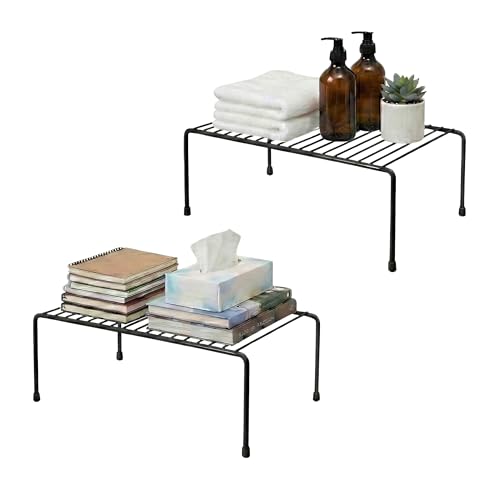 Evelots Wire Shelf Organizer Set, Metal Cabinet Shelf Risers, 2-Pack, Black - color: Black - Regular, size: Set of 2