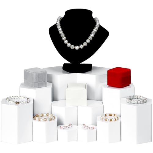 Jetec 12 Pcs Hexagonal Jewelry Display Risers Acrylic Stands,White - color: White