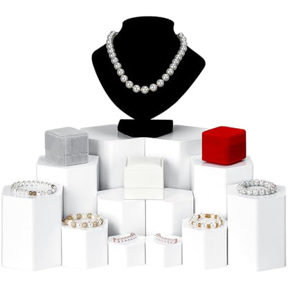 Jetec 6 Pcs Hexagonal Jewelry Display Risers Acrylic Stands,White - color: White