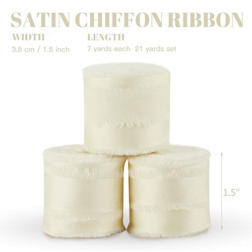 Keypan Ivory White Frayed Satin Chiffon Ribbon, 1.5 Inches, 21 Yards - color: Ivory White