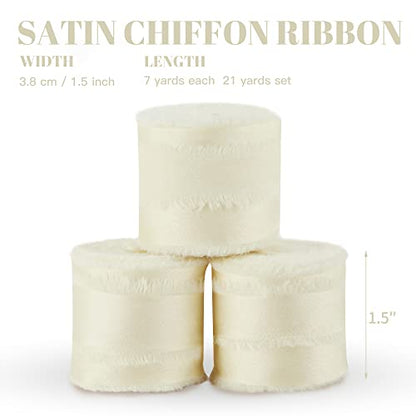 Keypan Ivory White Frayed Satin Chiffon Ribbon, 1.5 Inches, 21 Yards - color: Ivory White