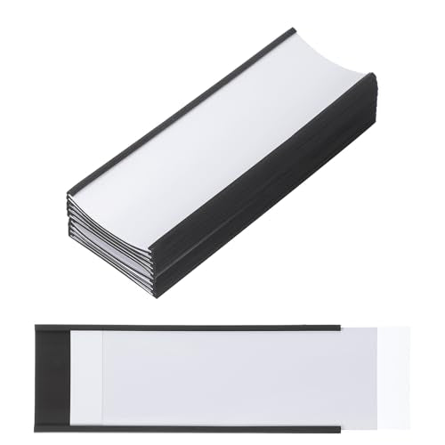 MECCANIXITY Magnetic Label Holders 5.91"x1.97" C Channel Rubber Magnetic with Clear Protectors & Paper for Metal Shelves Organize, Office File Cabinets Pack of 10 - size: 5.91"x1.97"