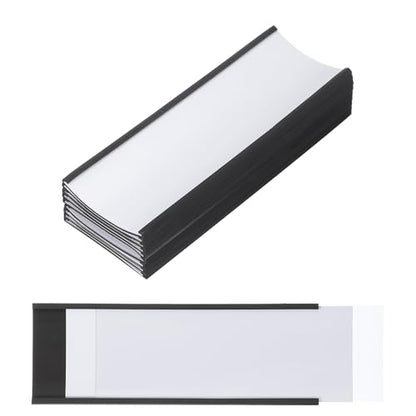 MECCANIXITY Magnetic Label Holders 5.91"x1.97" C Channel Rubber Magnetic with Clear Protectors & Paper for Metal Shelves Organize, Office File Cabinets Pack of 10 - size: 5.91"x1.97"