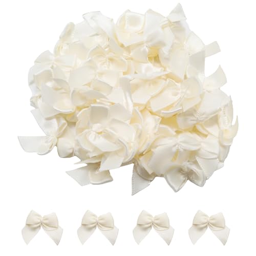 1.5 Inch White Satin Bows (50 Pcs) – Pre-Tied Mini Bows for Gifts, Wedding Party Favors, DIY Crafts & Wrapping Decorations - size: White