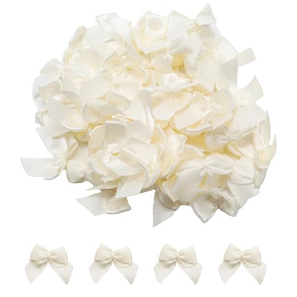1.5 Inch White Satin Bows (50 Pcs) – Pre-Tied Mini Bows for Gifts, Wedding Party Favors, DIY Crafts & Wrapping Decorations - size: White