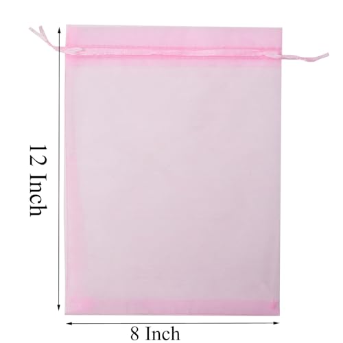 FOCCIUP 25 PCS 8x12 Inches Organza Bags With Drawstring Candy Bags Mesh Pouches for Party Wedding Presents Gift - color: Pink